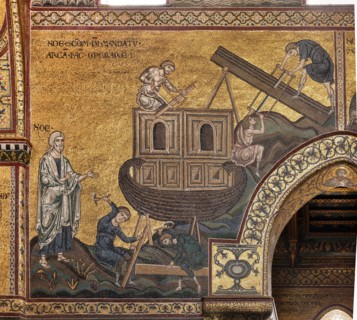Monreale, Duomo: "Noah builds the Ark according to the mandate of God"