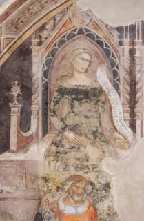 Allegory of Rhetoric; below his ideal representative, probably Isocrates or Demosthenes. Frescoes by Jacopo di Cione