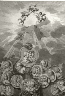 Engraving representing portraits of the major composers