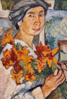 Goncharova, 'Self-portrait with Yellow Lilies'