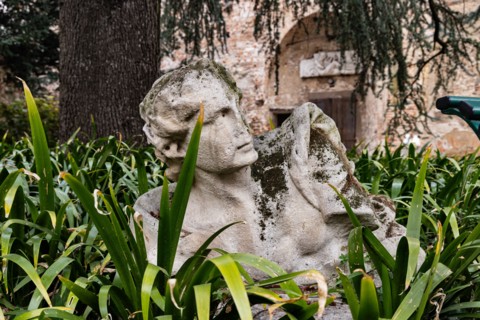 Vicenza: bust of a statue in the courtyard of the Olympic Theatre.