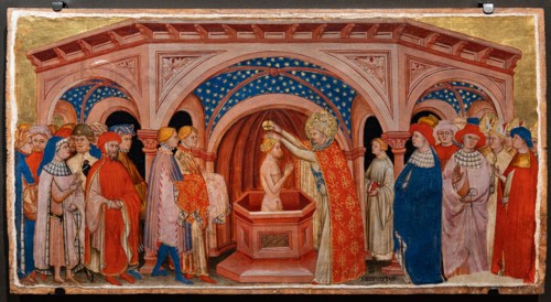 “ Pope St. Sylvester baptises Costantine in Laterano”, by Battista da Vicenza