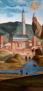 “St. Francis receives the stigmata among St. Clare and Peter, the blessed Bartolomeo of Breganze, and St. Paul and Bernardino”, by Marcello Fogolino