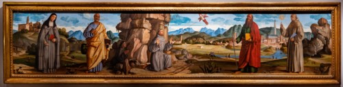 “St. Francis receives the stigmata among St. Clare and Peter, the blessed Bartolomeo of Breganze, and St. Paul and Bernardino”, by Marcello Fogolino