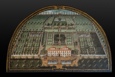 Medici Villa La Petraia: “Medici Villa Castello” in the lunette called “Castello”, one of the