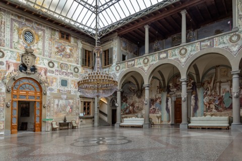 Medici Villa La Petraia: view of the central courtyard, with frescoes by Cosimo Daddi and