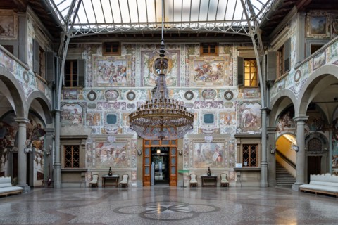 Medici Villa La Petraia: view of the central courtyard, with frescoes by Cosimo Daddi and