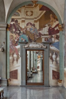 Medici Villa La Petraia, courtyard: “Meeting between Pope Leo”,  fresco from the cycle of the Fasti