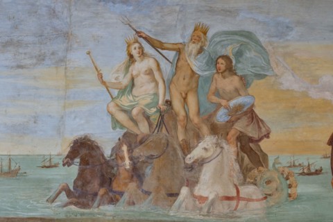 Medici Villa La Petraia, courtyard:“Dominance of Tuscany over the sea”, fresco from the cycle of