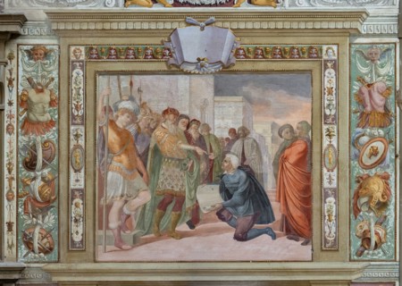 Medici Villa La Petraia, courtyard: “Presentation of one project to the king”, one of the panels