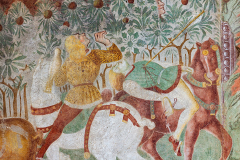 Clusone, Oratory of Disciplini or St. Bernardino, façade: frescoes with the Triumph of Death on