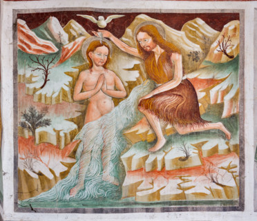 Clusone, Oratory of Disciplini or St. Bernardino, interior, frescoes representing the life of