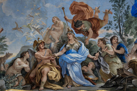 Palazzo Medici Riccardi, Galleria degli specchi (o Sala Luca Giordano): “Minerva protettrice delle