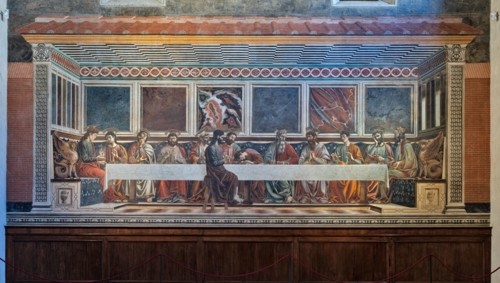 “The Last Supper”, fresco (453 × 975 cm) by Andrea del Castagno, about 1447, preserved on the