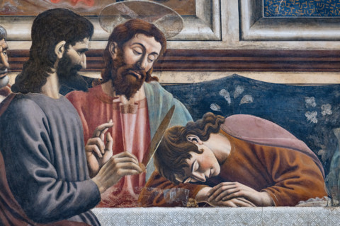 “L’Ultima Cena”, affresco (453 × 975 cm)  di Andrea del Castagno, 1447 circa, conservato sulla