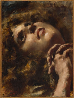 “ Viso femminile” di Gaetano Previati (FE 1852 - 1920).
Olio su tela, cm. 40 x 30.
Collezione