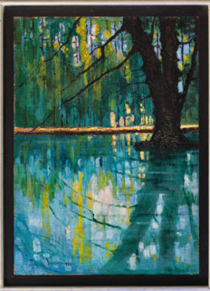 “Parco con laghetto” di Giorgio De Vincenzi.
Olio su tela, cm. 83 x 59,5.
Collezione Assicoop
