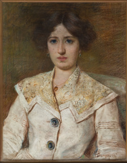 “Giovane ragazza” di Federico Bernagozzi (FE 1859 - 1916).
Olio su cartone, cm. 64 x 51