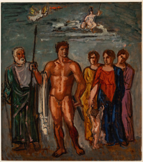 Collezione Assicoop Unipol, inv. n° 489: 
Achille Funi (1890-1972); "Bozzetto mitologico"  olio su