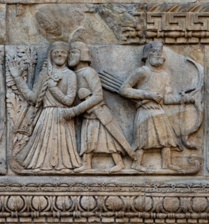 Fidenza, duomo (Cathedral of San Donnino), right tower (Trabucco Tower), west front: detail of