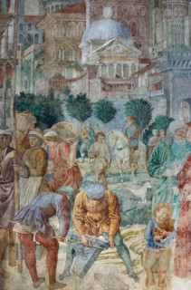 Pisa, Monumental Cemetery: 
 “Construction of the Tower of Babel”, frescoes by Benozzo Gozzoli,