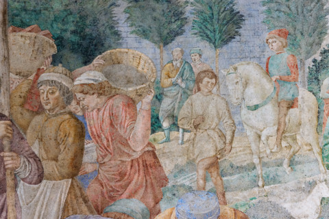 Pisa, Monumental Cemetery: 
 “Construction of the Tower of Babel”, frescoes by Benozzo Gozzoli,