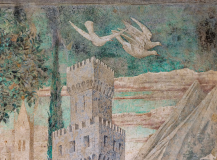 Pisa, Monumental Cemetery: 
 “Construction of the Tower of Babel”, frescoes by Benozzo Gozzoli,