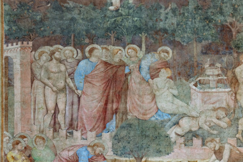 Pisa, Monumental Cemetery: 
above: “Stories of Adam and Eve”, frescoes by Piero di Puccio -