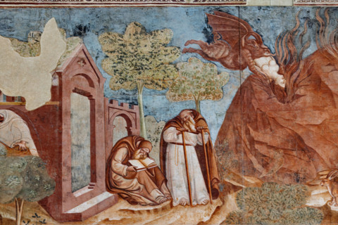 Pisa, Camposanto monumentale: ”Trionfo della Morte”, particolare degli affreschi di Buonamico