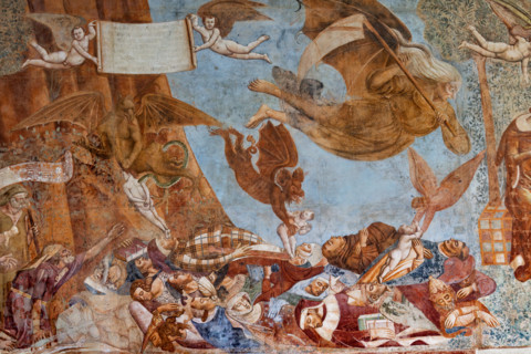 Pisa, Monumental Cemetery: "Triumph of Death," detail of the frescoes by Buonamico Buffalmacco,