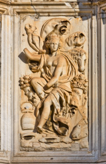 Palermo, the Parliament Square: The Marble Theatre, monument to Philip V, facing The royal Palace