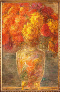 Gaetano Previati (1852 - 1820); “Crisantemi” (olio su tela, 85 x 55).
Collezione Assicoop -