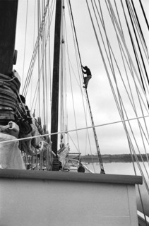 Sailor Climbing Rigging on Schooner