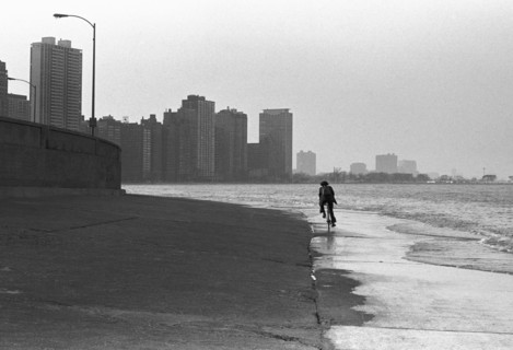 Bicyclist on Shore, Chicago, Illinois, USA