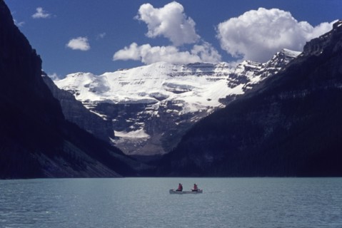 Canoe on Lake Louise, Banff National Park, Alberta, British Columbia, Canada, 1968