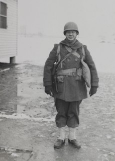 Soldier, Outdoor Portrait, WWII, HQ 2nd Battalion, 389th Infantry, US Army Military Base, Indiana, USA, 1942