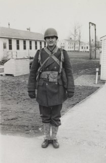 Military Soldier, Outdoor Portrait, WWII, HQ 2nd Battalion, 389th Infantry, US Army Military Base, Indiana, USA, 1942
