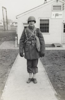 Military Soldier, Outdoor Portrait, WWII, HQ 2nd Battalion, 389th Infantry, US Army Military Base, Indiana, USA, 1942