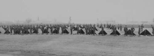 Soldiers Lined up Near Tents During Inspection, WWII, HQ 2nd Battalion, 389th Infantry, US Army Military Base, Indiana, USA, 1942