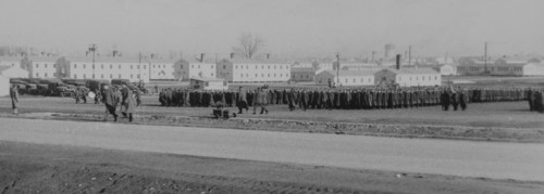Marching Soldiers, WWII, HQ 2nd Battalion, 389th Infantry, US Army Military Base, Indiana, USA, 1942