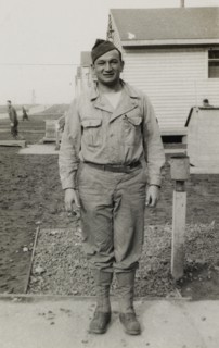 Soldier in Uniform, Portrait, WWII, HQ 2nd Battalion, 389th Infantry, US Army Military Base, Indiana, USA, 1942