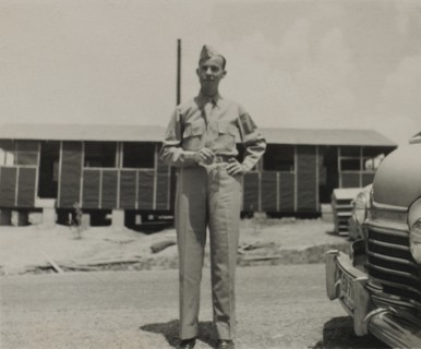 Soldier in Uniform, Portrait, WWII, HQ 2nd Battalion, 389th Infantry, US Army Military Base, Indiana, USA, 1942