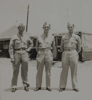 Three Soldiers in Uniform, Portrait, WWII, 325th Infantry, US Army Military Base, Camp Claiborne, Louisiana, USA, 1942