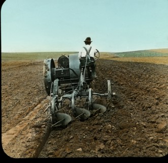 Plowing Prairie Soil with Tractor, South Dakota, USA, Magic Lantern Slide, circa 1910