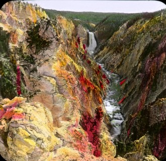 Grand Canyon of the Yellowstone National Park, Wyoming, USA, Magic Lantern Slide, circa 1910