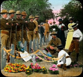 Children Decorating Graves of American Soldiers, Memorial Day, Philippines, Magic Lantern Slide, circa 1910
