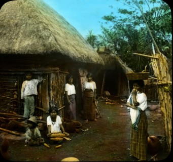 Native Indian Family and Home, Guatemala, Magic Lantern Slide, circa 1910