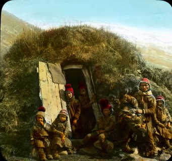 Lapp Family at Home, Lapland, Norway, Magic Lantern Slide, circa 1910