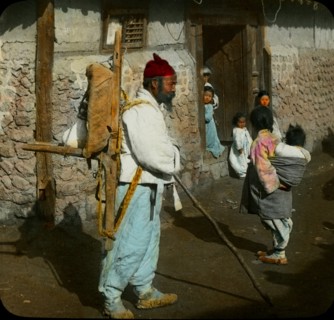 Peasant Family in Thatched Hut, Chosen, Korea, Magic Lantern Slide, circa 1900
