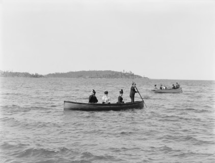 Group of People Boating off Presque Isle, Lake Superior, Marquette, Michigan, USA, Detroit Publishing Company, 1895